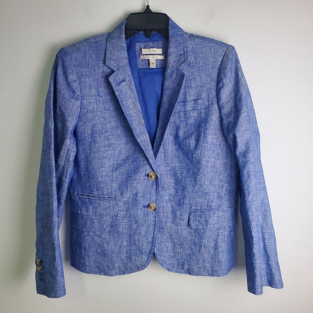 J. Crew Schoolboy Linen Blue Blazer Size 12 Petite